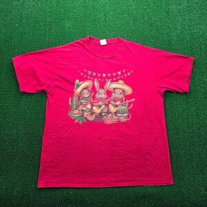 Fiesta Bunny Tshirt Mens XL Red Short Sleeve Rabbits Guitar Cactus‎ Casual